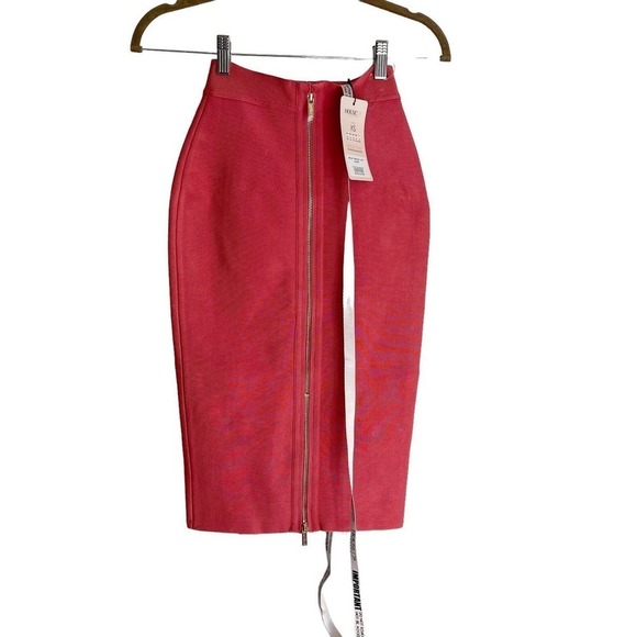 House of CB London Mid-Length Amora Skirt Gold Zipper Pink Size XS NWT - Picture 4 of 8